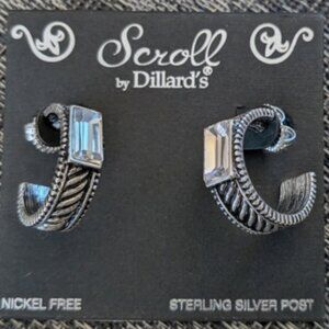 Scroll Dillard's Hoop Earrings featuring a central Rectangular Crystal Stone